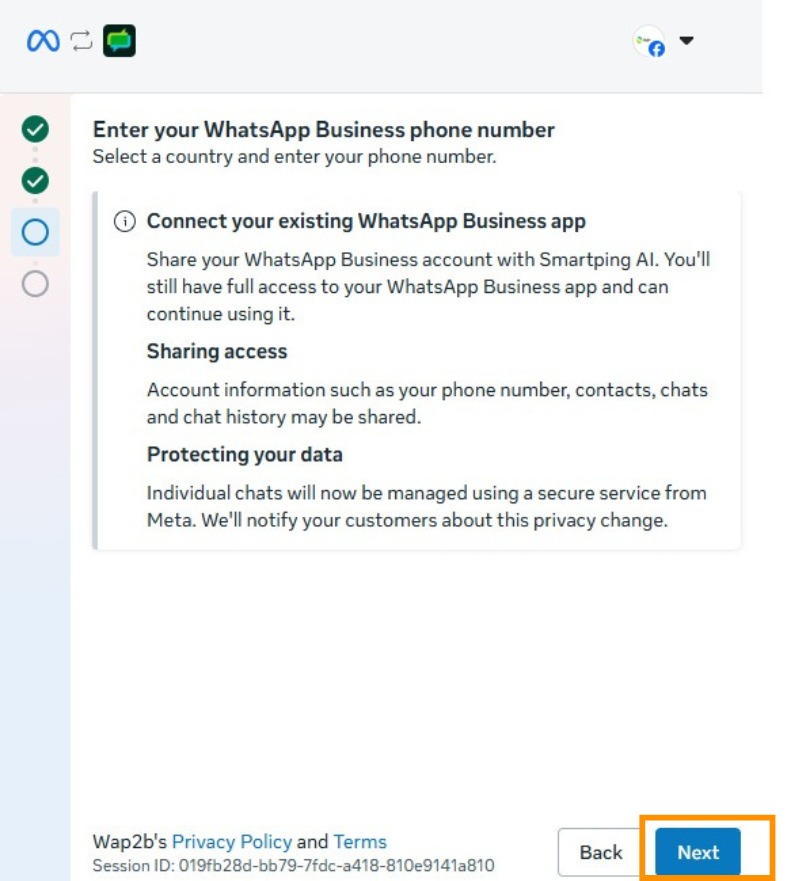Meta's notice explaining that the existing WhatsApp Business app stays fully usable and what data is shared